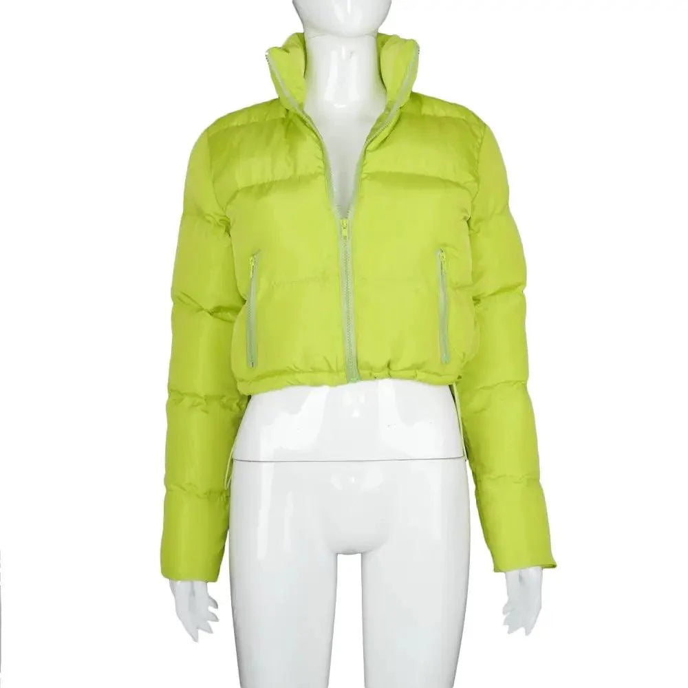 Women's Faux PU Leather Bubble Puffer Jacket Slim Fit Winter Coat