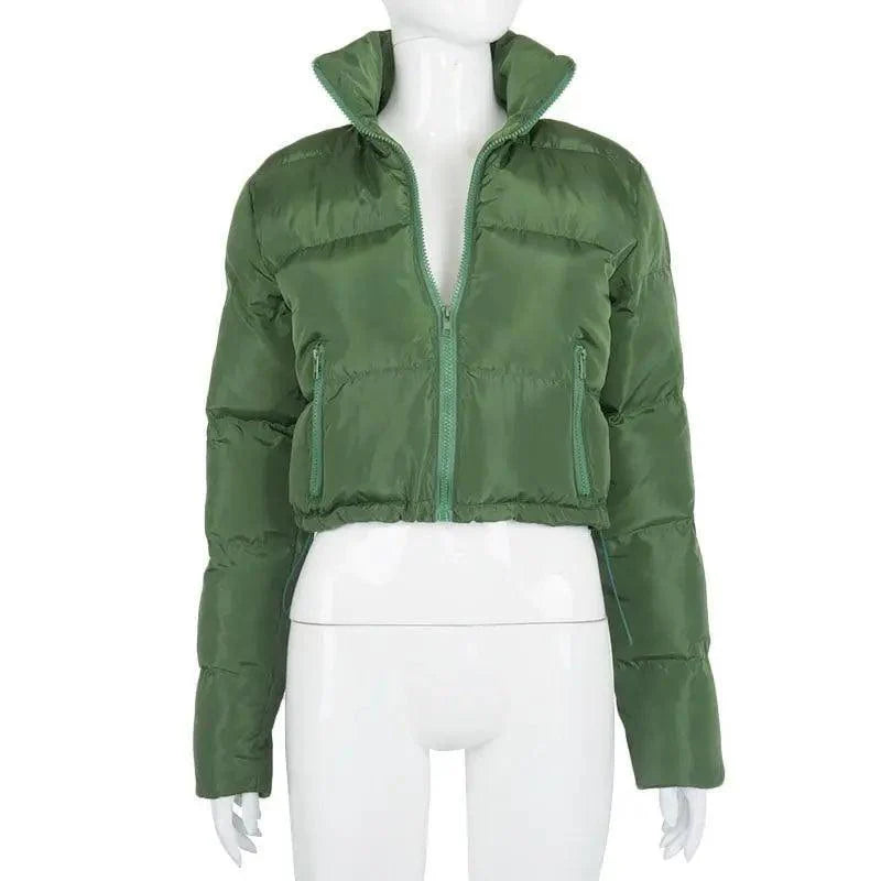 Women's Faux PU Leather Bubble Puffer Jacket Slim Fit Winter Coat