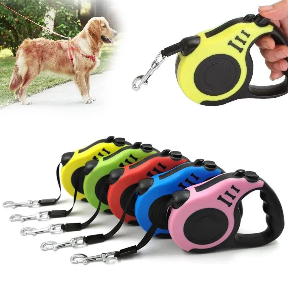 Retractable 3m nylon dog leash with one-button brake system and rustproof swivel