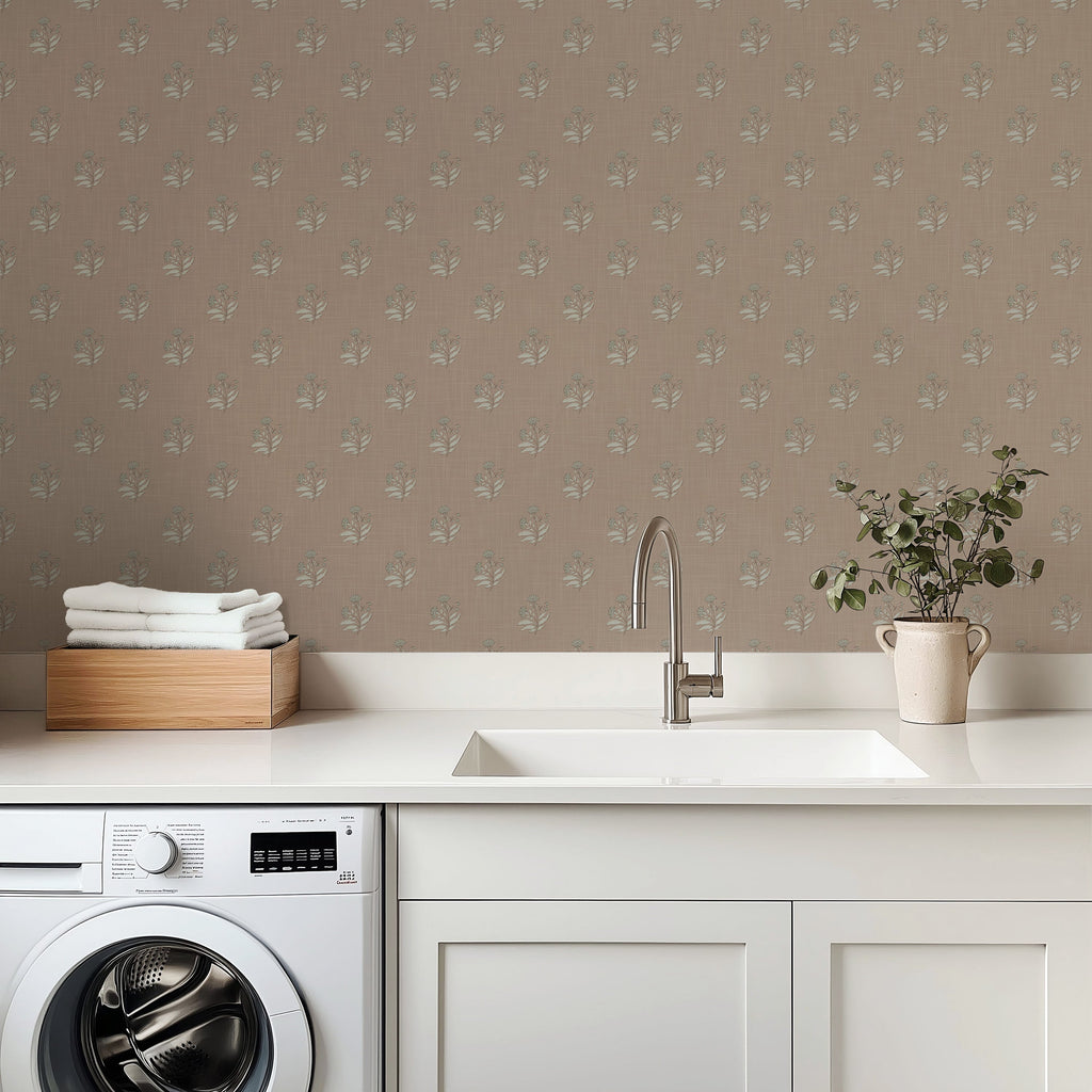 Mulberry Court Floral Removable Wallpaper in Beige and Brown
