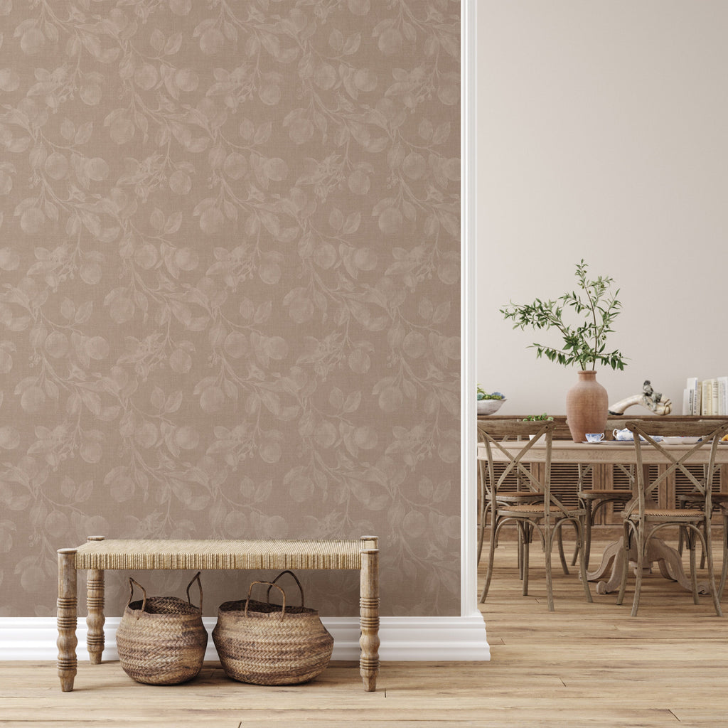 Monica's Orchard Botanical Floral Wallpaper in Dark Brown Espresso