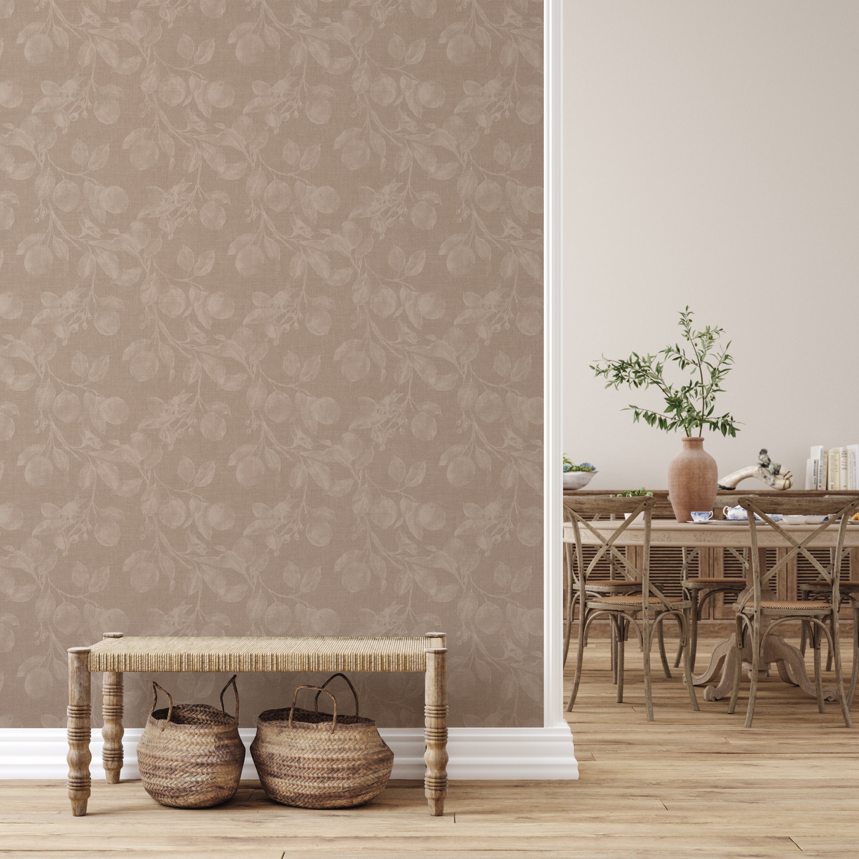 Monica's Orchard Botanical Floral Wallpaper in Dark Brown Espresso