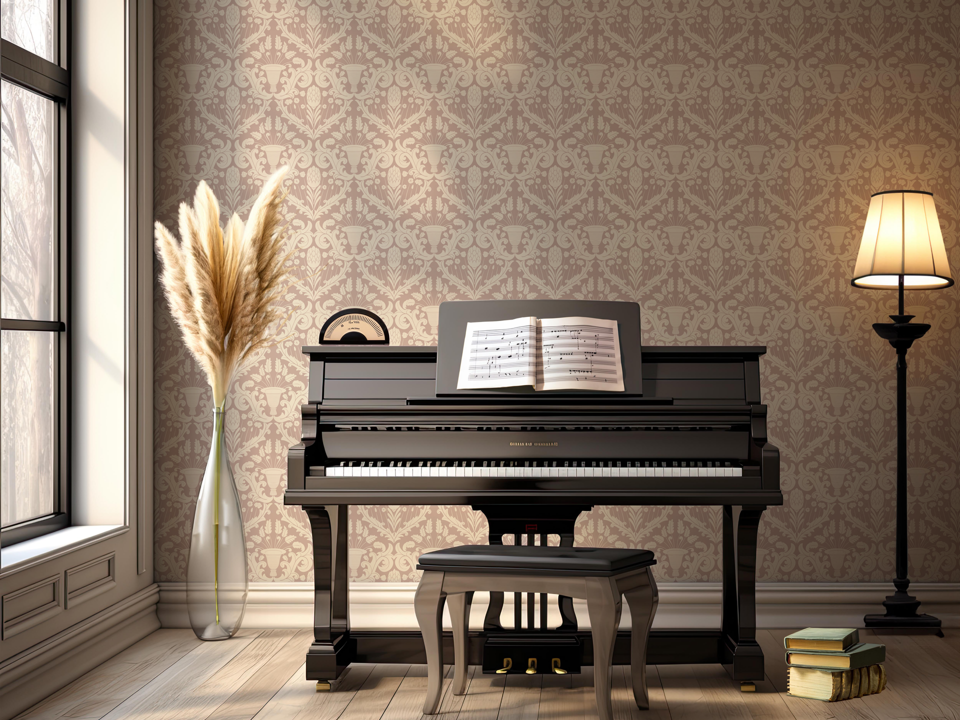 Giselle Floral Wallpaper in Beige and Cream Traditional Print