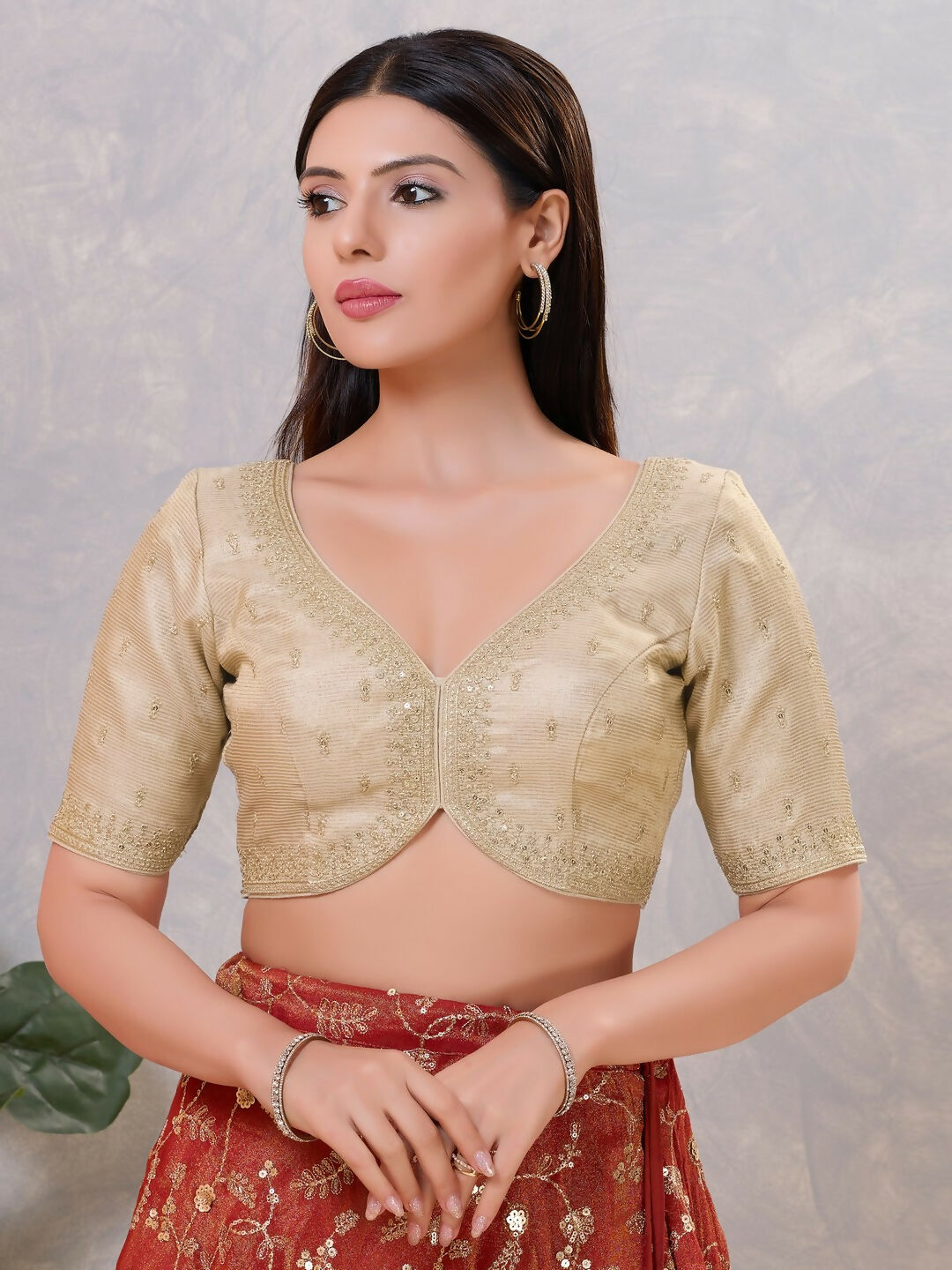 Light-Gold silk stitched blouse for festive wear
