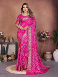 Pink Pure Dola Silk Saree with traditional Handmade Bandhej work