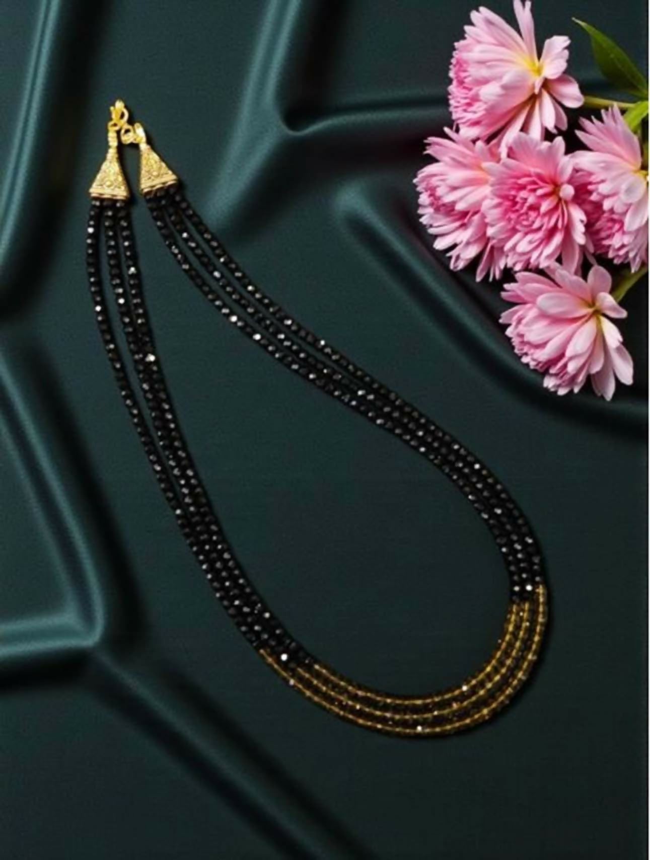3-layer black and mustard crystal necklace for women by Dista