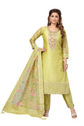 Vibrant green 3-piece Chanderi kurta set with dupatta