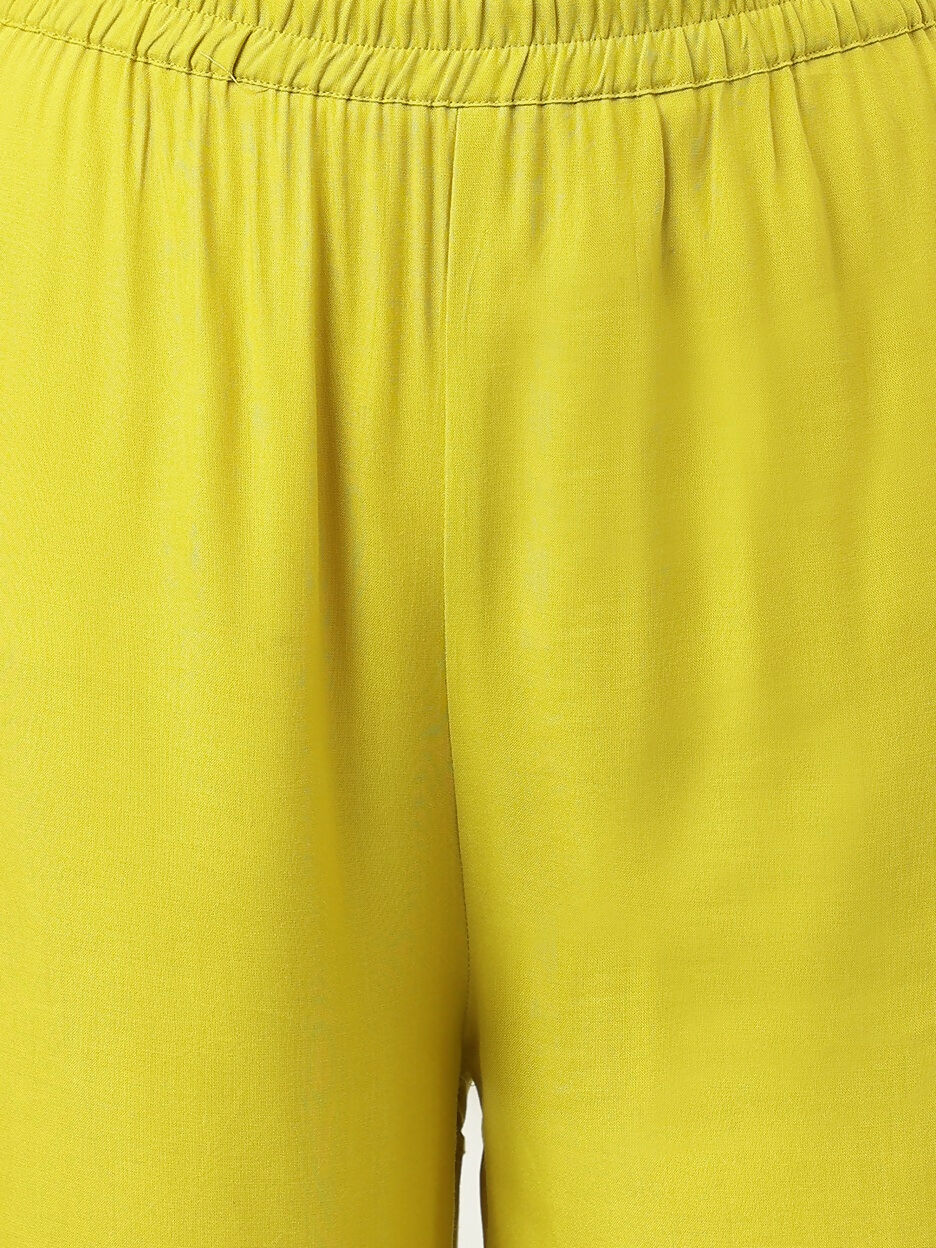 Mustard Rayon Embroidered Straight Kurta and Bottom Set