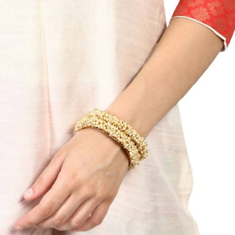Elegant Gold-Polished Pearl Bangles for Women