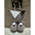 Silver oxidized Jhumka earrings with circular mirror-work embellishments