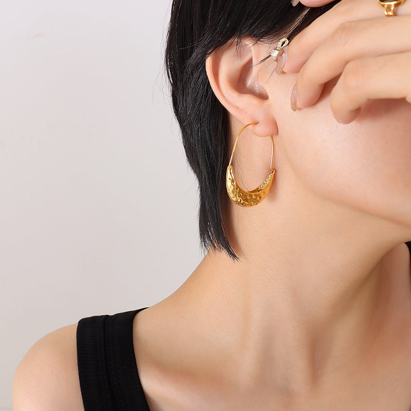Modern Gold Boat-Shaped Embossed Drop Earrings for Women