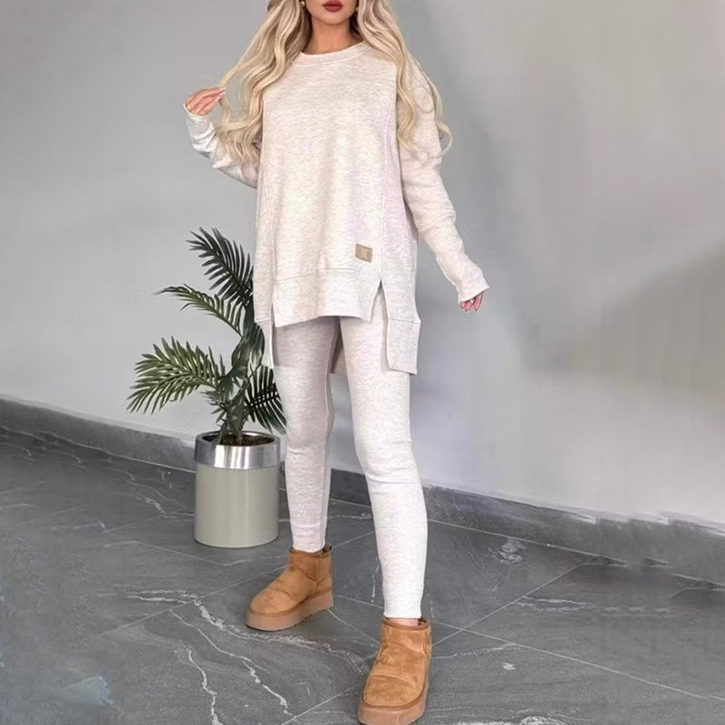 Women's 2-Piece Side-Slit Sweatshirt and High-Waist Legging Set - Image 11