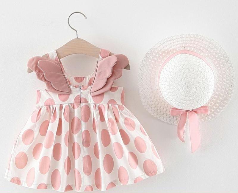 Floral Fruit Print Baby Girl Sleeveless Dress with Matching Hat