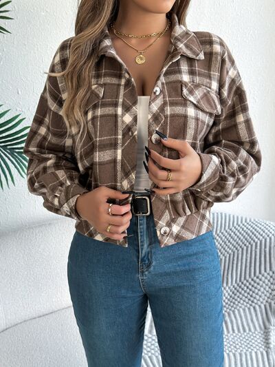 Classic Plaid Long Sleeve Button-Up Jacket for Women