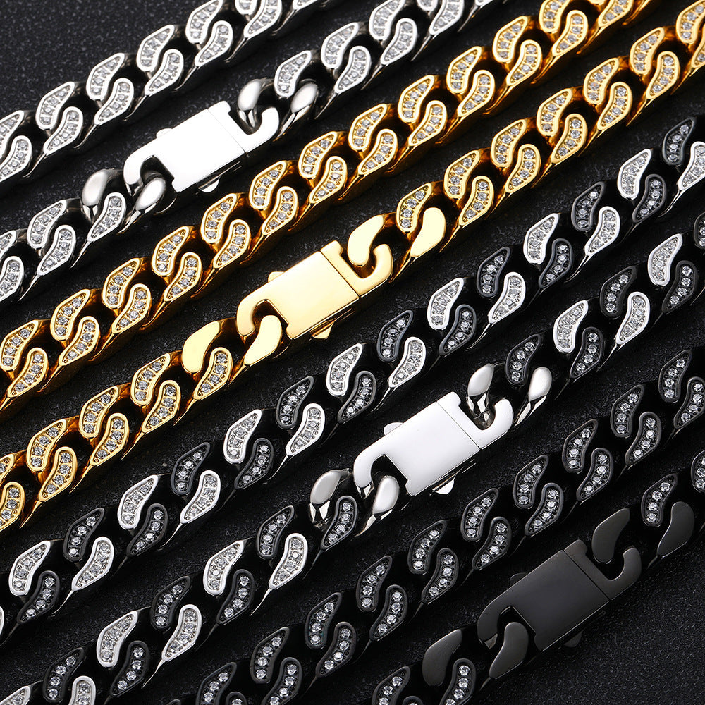 Zircon Cuban Titanium Steel Mens Bracelet