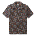 Men's vintage Hawaiian camp collar shirt with red and green lotus leaf pattern