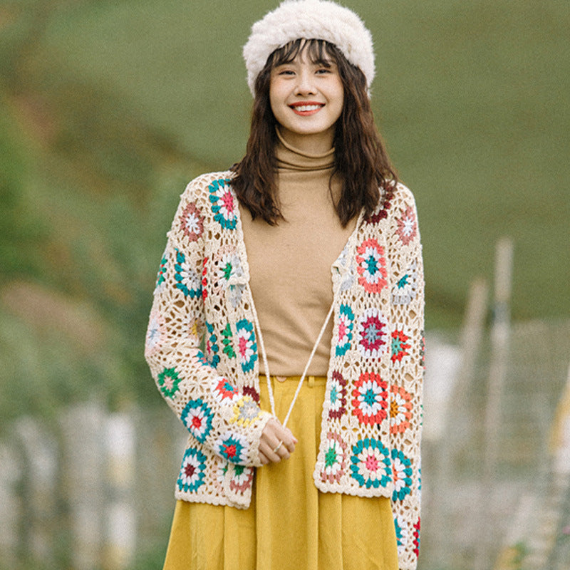 Boho Chic Crochet Cardigan with Hollow-Out Details