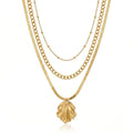 New European American Cross Border Fade Resistant Stainless Steel Necklace Stackable Set, Flower Geometric Disc Women Necklace