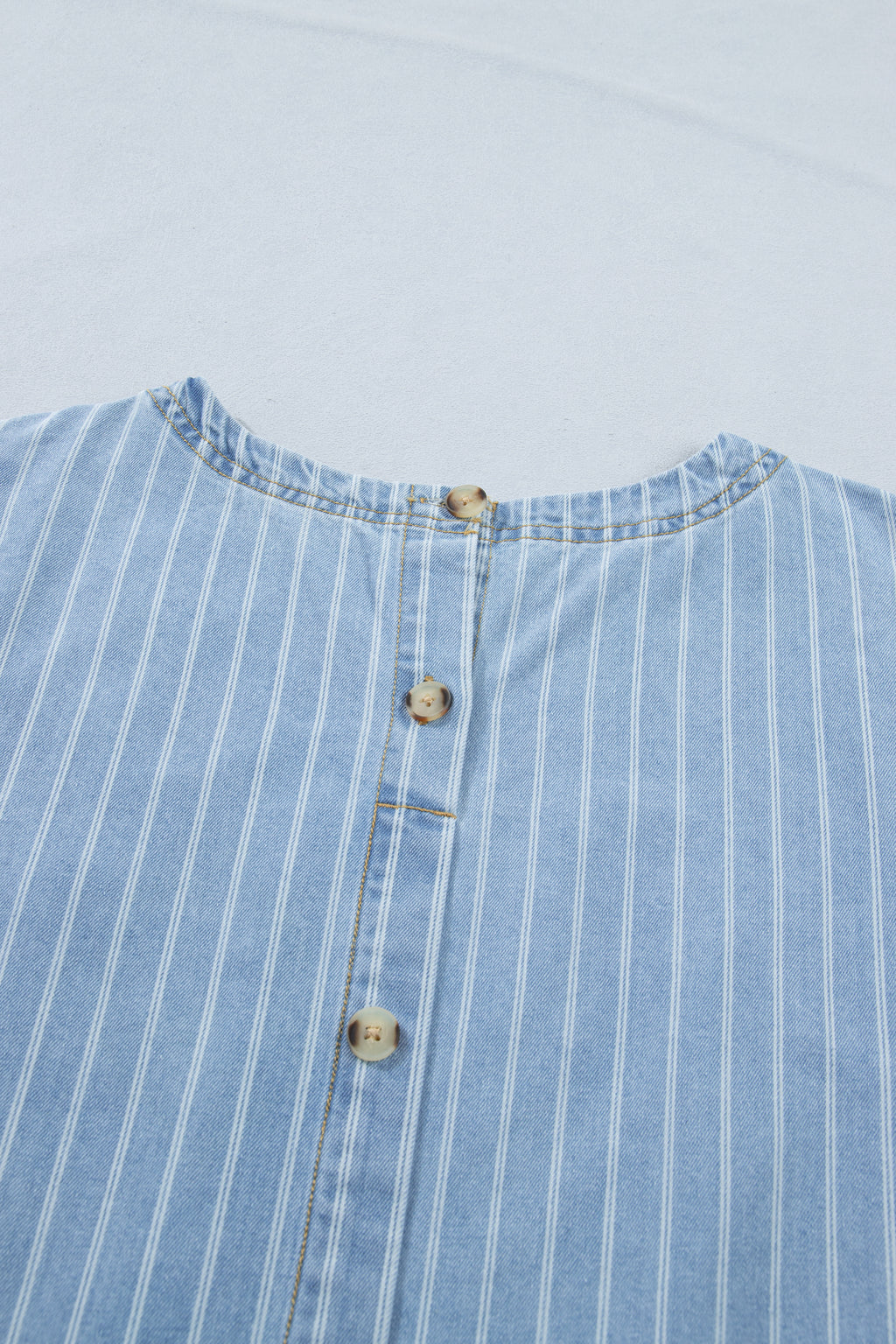 Sky Blue Stripe Buttoned Back T-Shirt Denim Mini Dress
