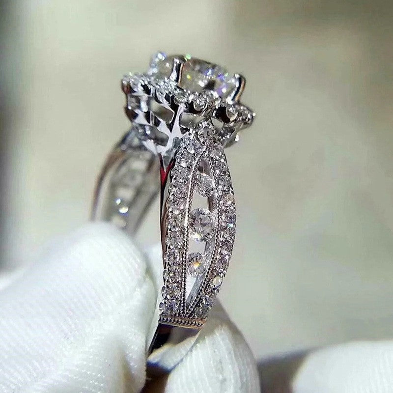 Starry Sky Micro-Inlaid Zircon For Women Fashionable Flower-Shape Ring