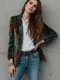 Women's Printed Velvet Blazer Autumn Winter Casual Commuter Jacket - Image 6
