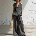 Women's Ruffled Sleeveless V-Neck Vest and Wide Leg Pants Set - Image 2
