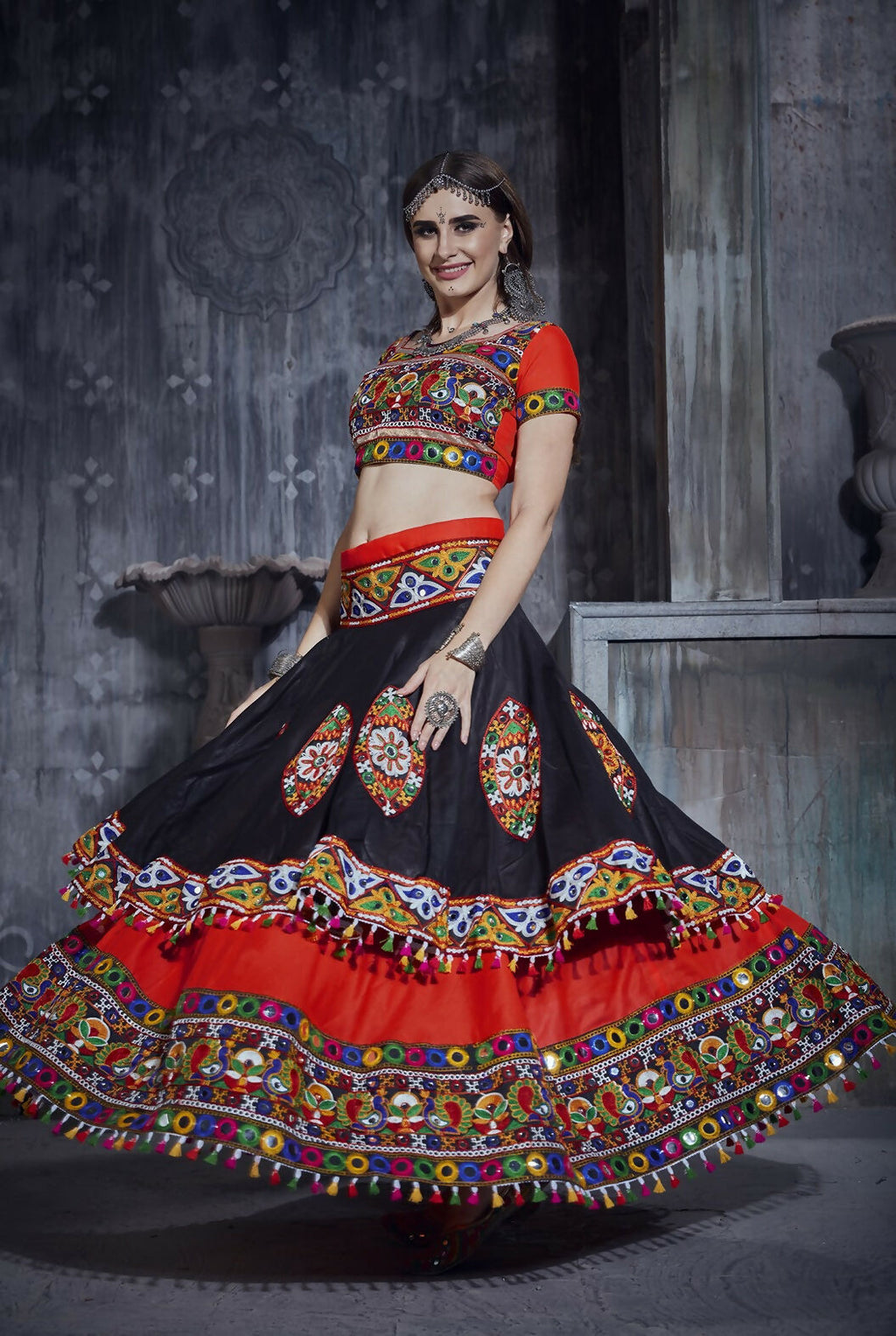Black-Red Art Silk Designer Lehenga Choli for Navratri