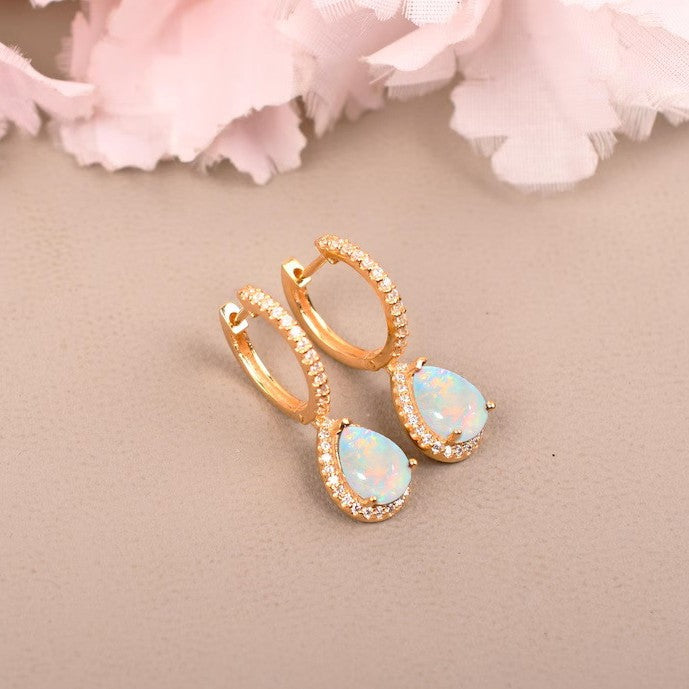 Geometric Waterdrop Opal Earrings