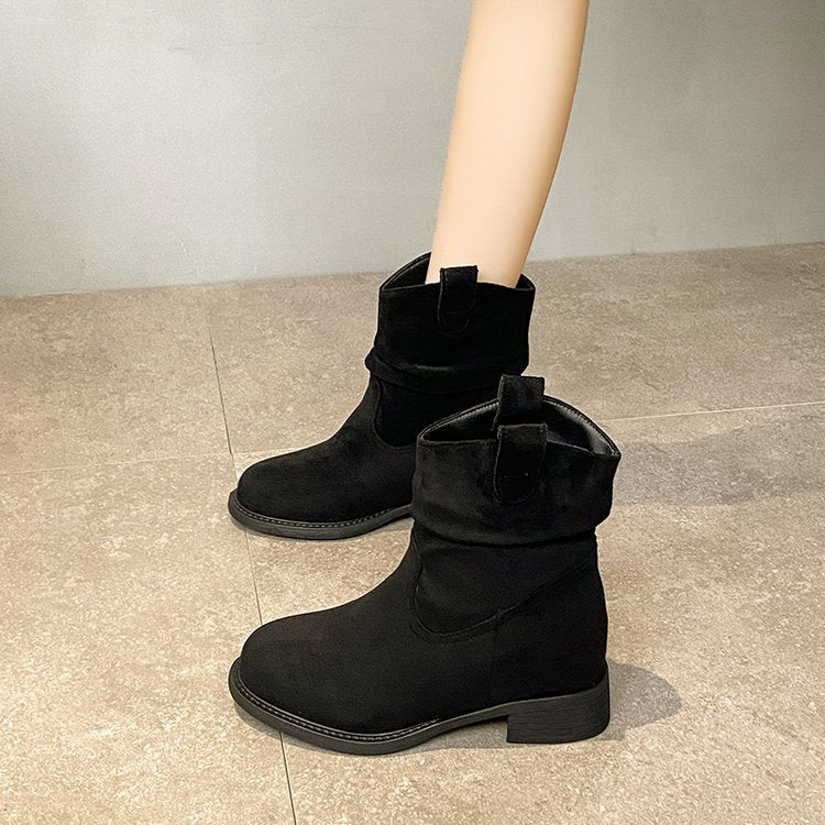 Women Suede Chunky Heel Ankle Boots Slouchy Everyday Footwear