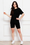 Women's Black Short Sleeve T-Shirt and Biker Shorts Set
