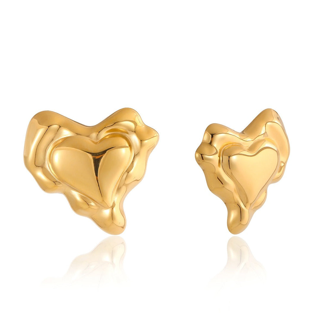 Gold Heart Stud Earrings Minimalist 18K Gold Titanium Jewelry