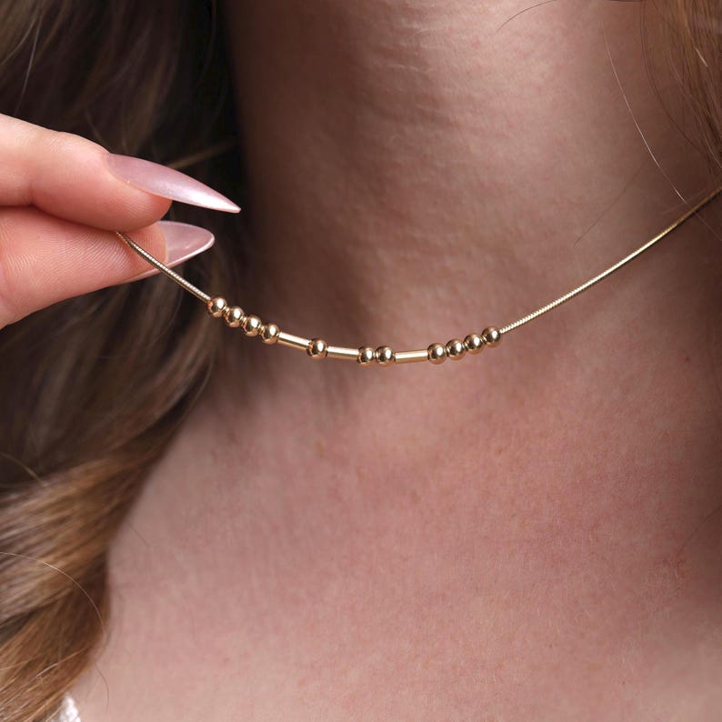 Customized Morse Code Bead Necklace Minimalist Secret Message