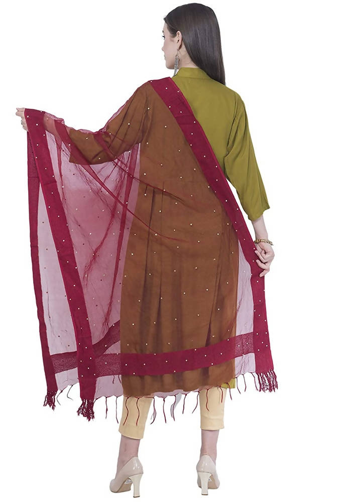 Maroon Organza Cotton Dupatta with Elegant Stone Work Detailing