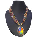 A colorful beaded traditional necklace featuring a vibrant design for women.