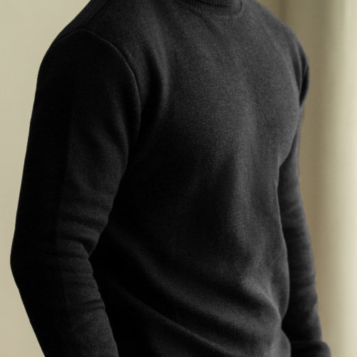 Men's Minimalist Charcoal Grey Turtleneck Knit Sweater