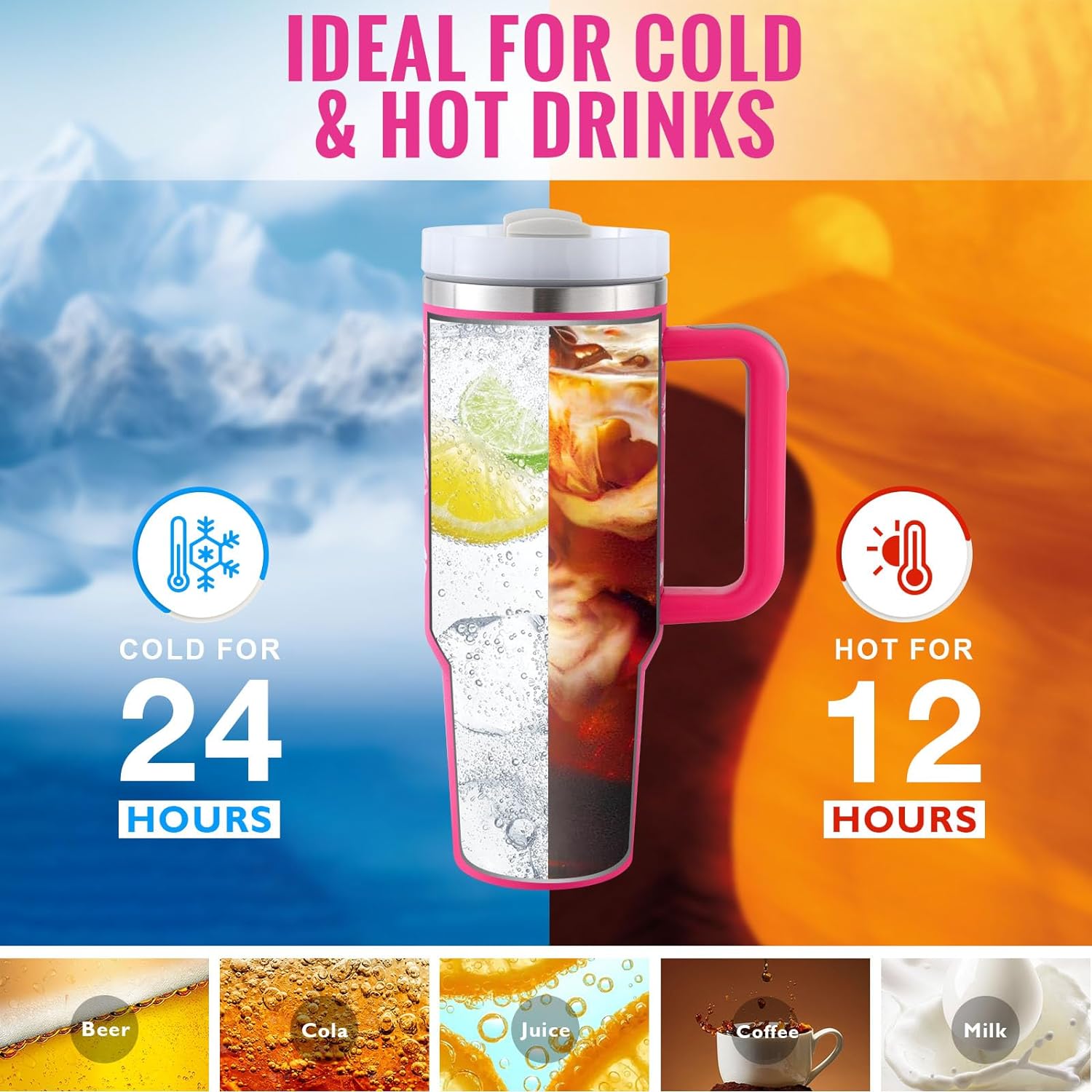 40 oz Stainless Steel Insulated Tumbler with Handle and Straw