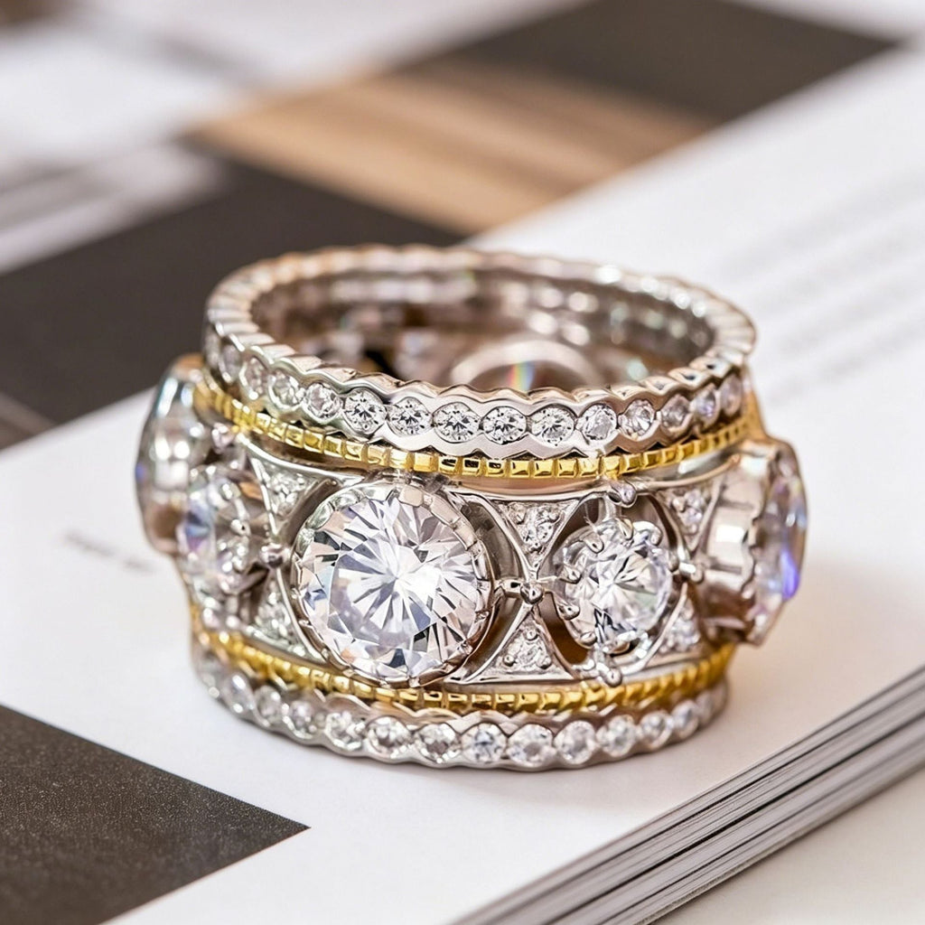 Two-tone Ring For Women, Luxurious Court Style, Elegant