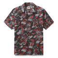 Men's short sleeve cotton Hawaiian shirt with The Dragon's Flight graphic print and camp collar.