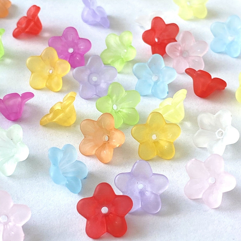 Matte Acrylic 5-Petal Blossom Beads, Translucent Center-Drilled Spacers For DIY Vintage Hair Sticks, Dangle Earrings & Pendant Crafts.