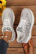 Women's Rosalia lace-up sneakers featuring mixed textures and leopard print details.