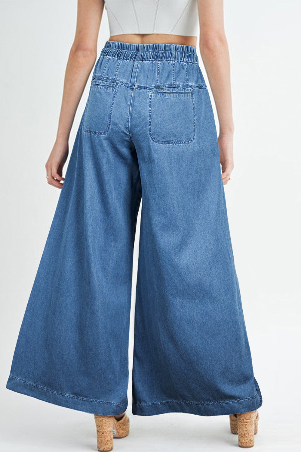 Dusk Blue Mineral Wash High Waist Wide Leg Button Fly Jeans