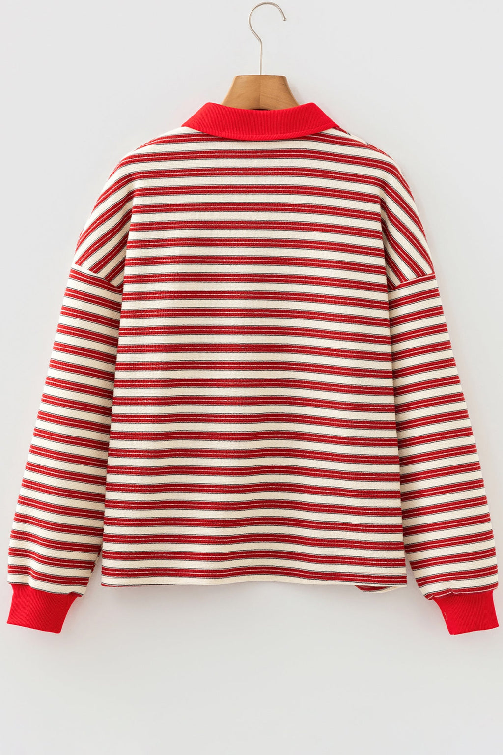 Stripe Contrast Zip Collared V-Neck Long Sleeve Top
