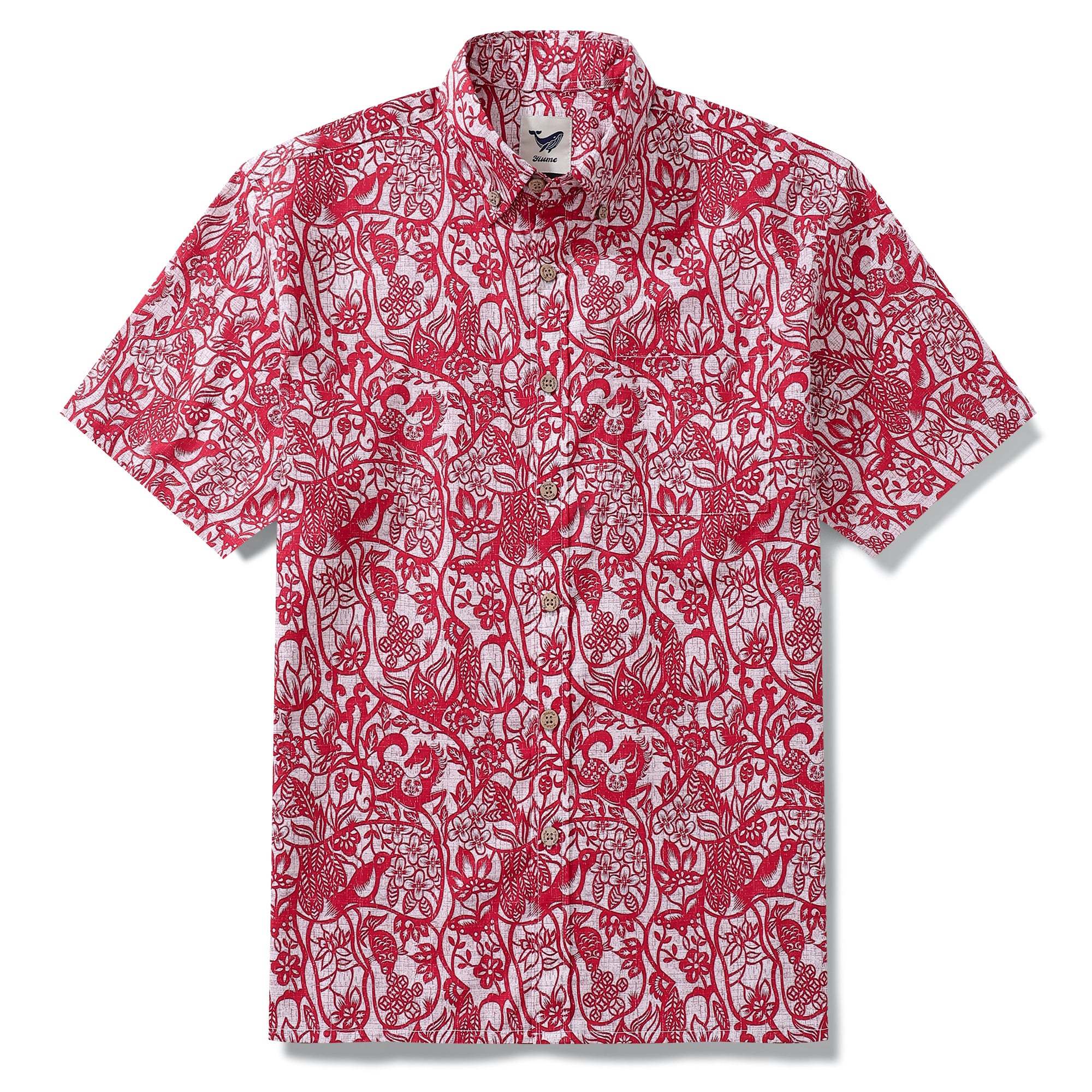 Hawaiian Shirt For Men Paper-Cut Painting Button-down Shirt Short Sleeve 100% Cotton Shirt By Yakima