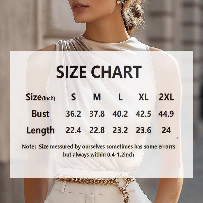 Women's Elegant Sleeveless Mock Neck Satin Drape Blouse - Image 8
