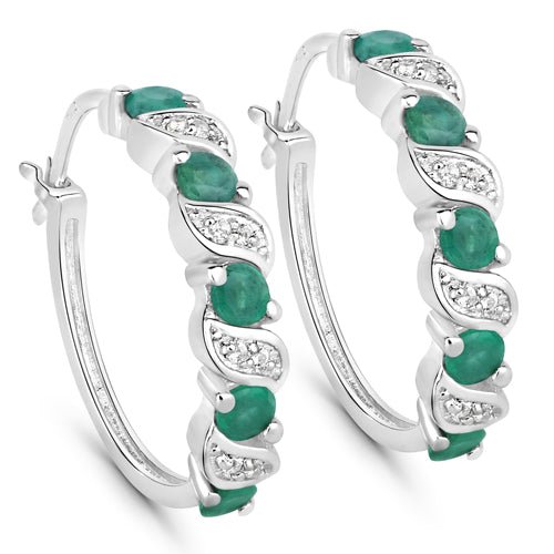1.08 Carat Genuine Emerald and White Topaz .925 Sterling Silver Earrings
