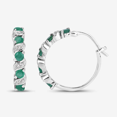 1.08 Carat Genuine Emerald and White Topaz .925 Sterling Silver Earrings