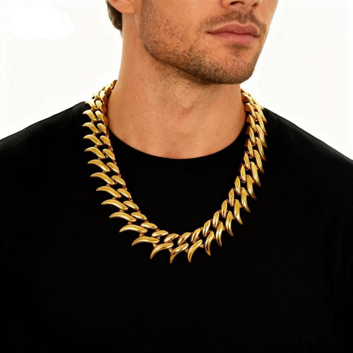 Mens Chunky Hip-Hop Necklace In Cast Stainless Steel And Titanium