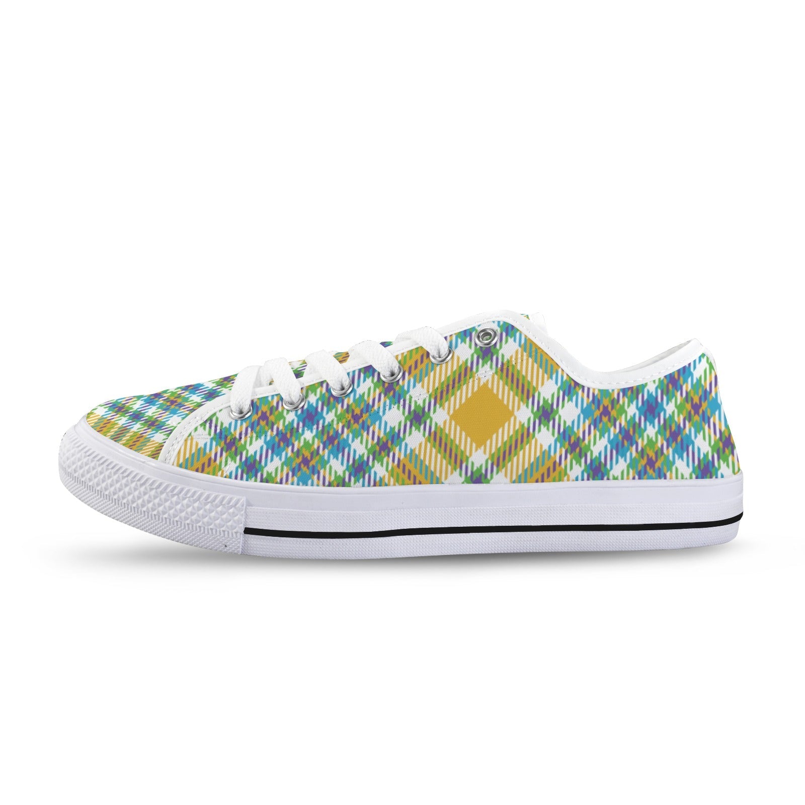 Yellow Plaid Canvas Low Top Sneakers for Women Stylish Casual Wear - Image 4