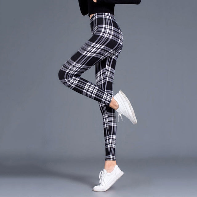 Women’s Plaid Yoga Leggings Mid Waist Push-Up Tapered Pants