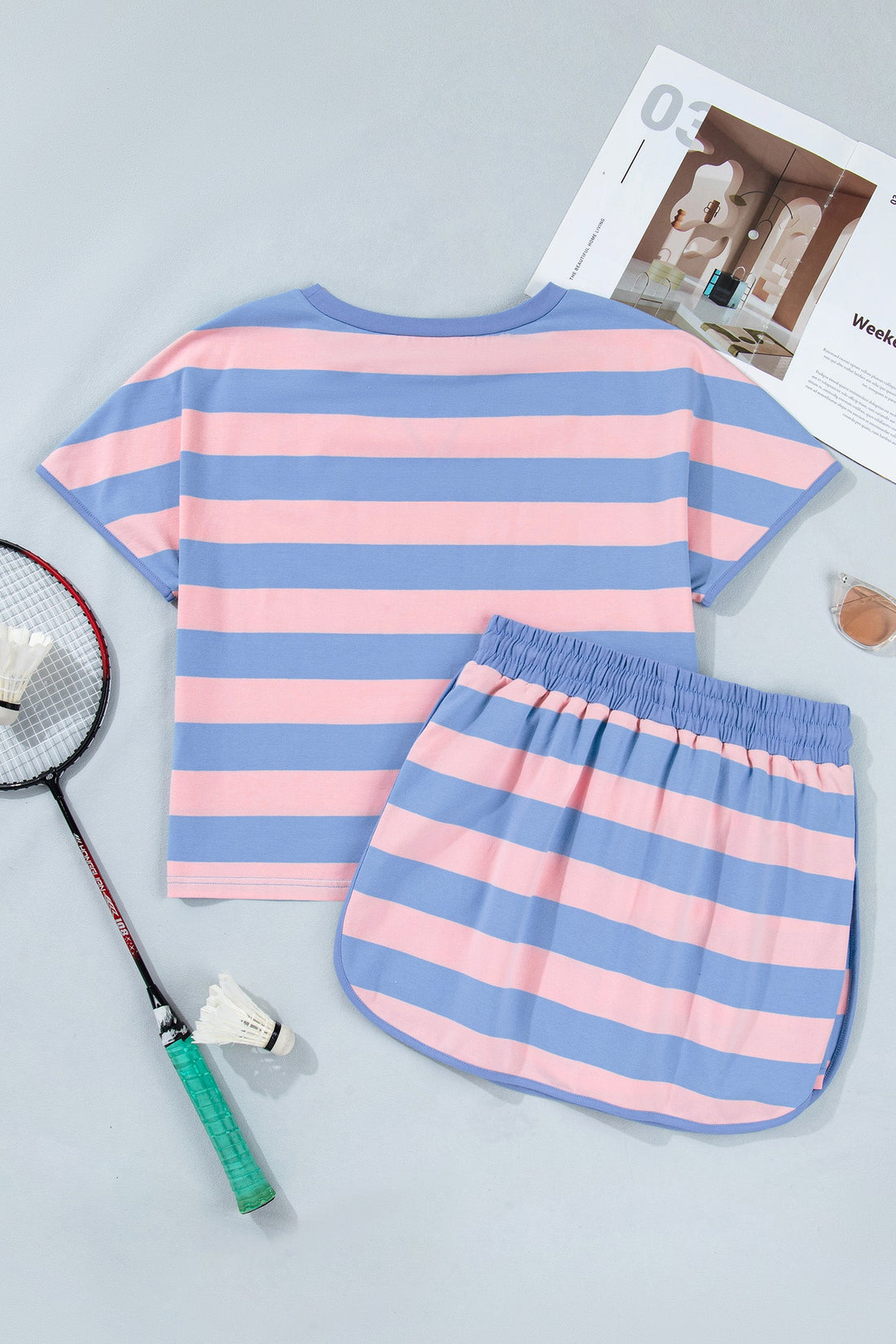 Yellow Stripe Dolman Tee and Drawstring Skort Athletic 2Pc Set